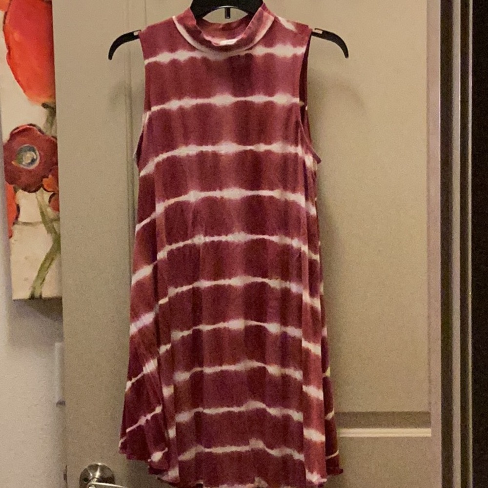 Tie dye red and white mock turtleneck cotton dress